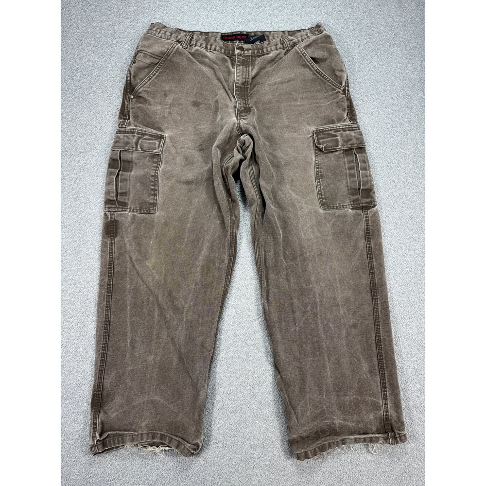 Tough Duck Cargo Pants Men's 36x29 Brown Canvas Straight Leg Relaxed Workwear